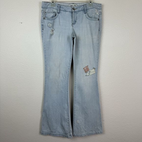 Vintage Y2K L.e.i. Lei Ashley Trouble Low Rise Light Wash Blue Denim Flare Jeans - Picture 1 of 15